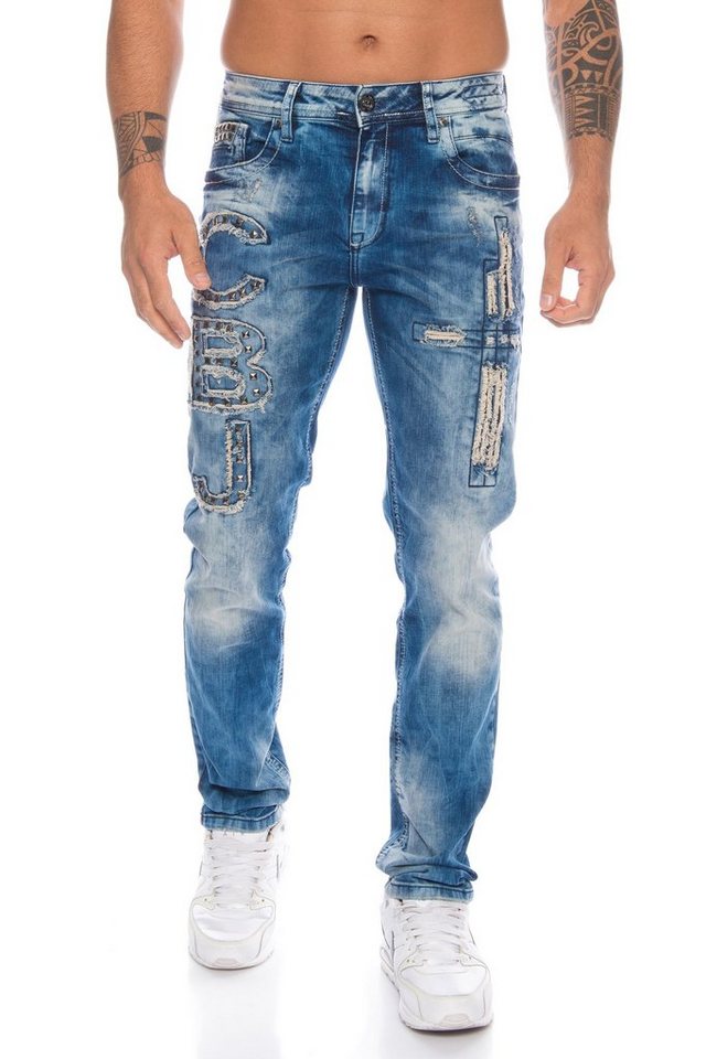 Cipo & Baxx Slim-fit-Jeans Herren Jeans Hose mit stylischen Applikationen aufwendige Nietenverzierung von Cipo & Baxx