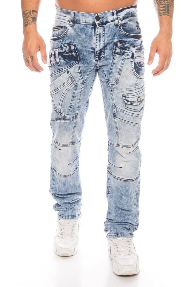 Cipo & Baxx Slim-fit-Jeans Herren Jeans Hose mit vielen Details Jeanshose mit ausgefallener Waschung und sytlischer Taschenarretierung von Cipo & Baxx