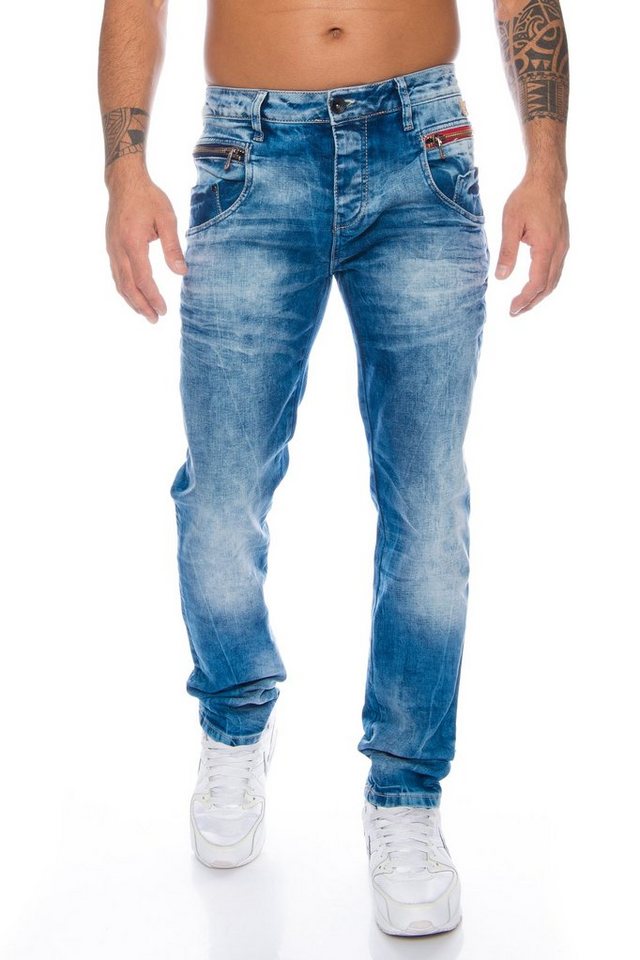 Cipo & Baxx Slim-fit-Jeans Herren Jeans hose mit modischem Design und Stretch Freizeithose mit farbigem Stoff an den Münztaschen von Cipo & Baxx