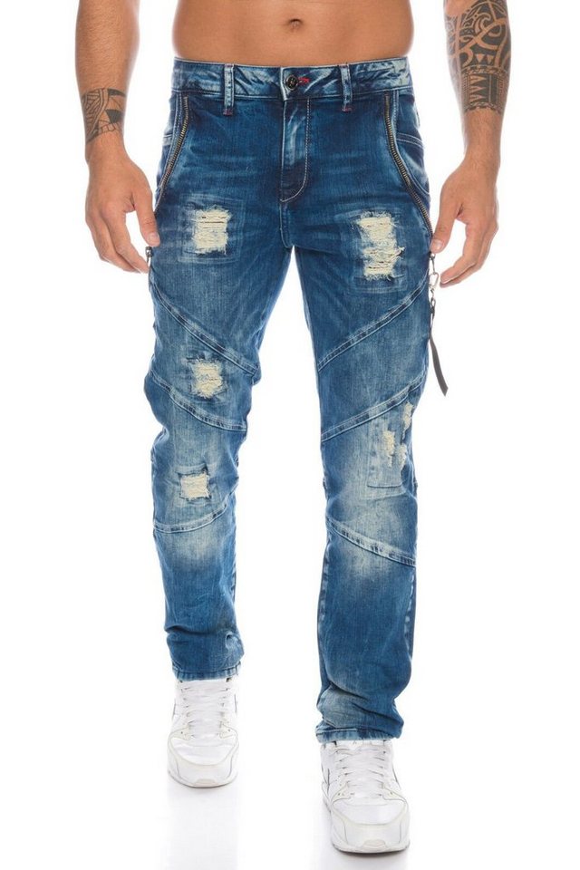 Cipo & Baxx Slim-fit-Jeans Herren Jeans mit Reißverschlussapplikationen und destroyed Look Jeans mit Reißverschlussapplikationen und destroyed Look von Cipo & Baxx