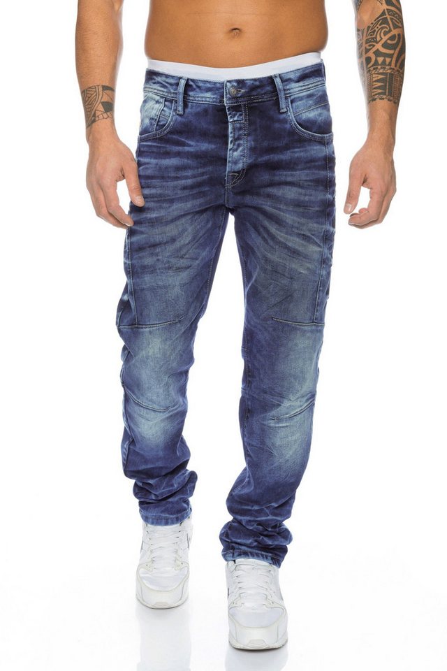 Cipo & Baxx Slim-fit-Jeans Herren Jeans mit stylischen Nahtverläufen und elastischem Material Modische Waschung von Cipo & Baxx