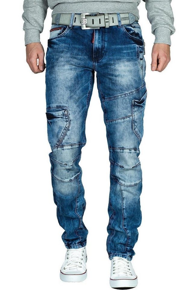 Cipo & Baxx Slim-fit-Jeans Herren slim fit Jeans Stonewashed BA-CD478 Blue W30/L34 Zipper entlang des linken Oberschenkels von Cipo & Baxx