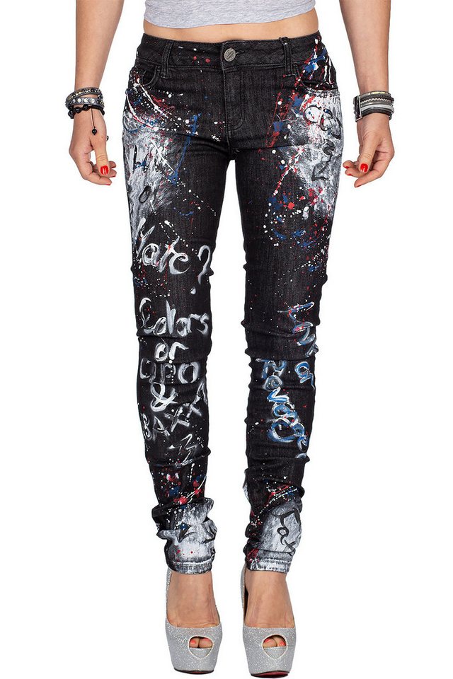 Cipo & Baxx Slim-fit-Jeans Mid Waist Hose BA-WD389 mit Schriftzügen und Farbakzenten von Cipo & Baxx