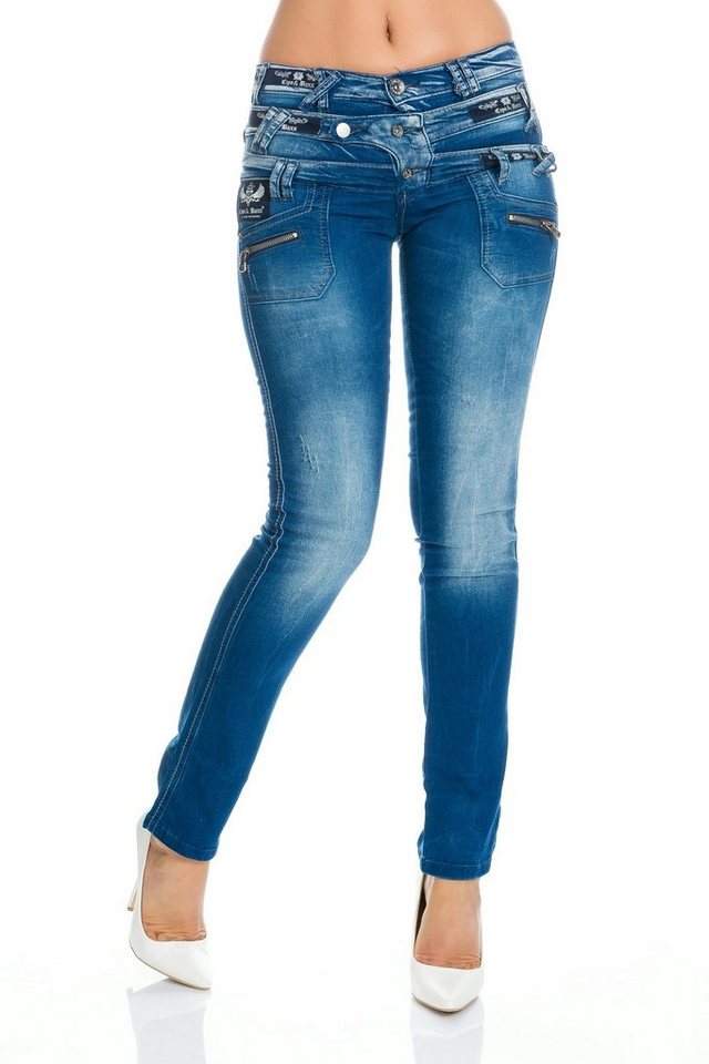 Cipo & Baxx Straight-Jeans Damen Jeans Hose mit extravagantem Design 3 Möglichkeiten einen Gürtel zu tragen von Cipo & Baxx