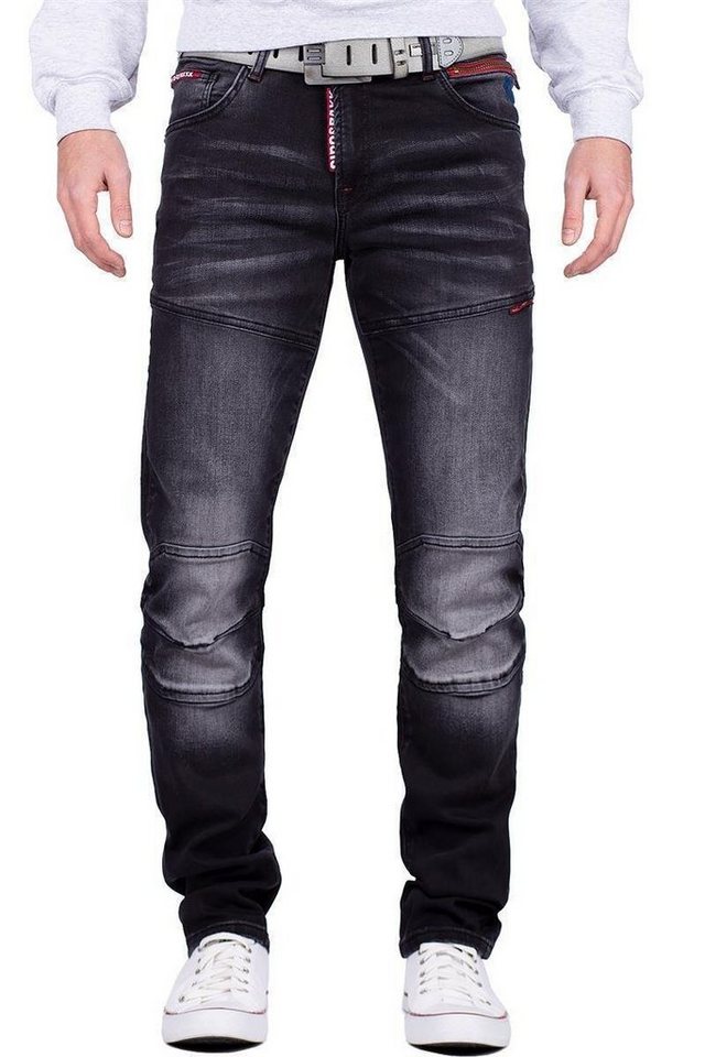 Cipo & Baxx Straight-Jeans Herren straight fit Hose Stonewashed BA-CD699 Logo-Schriftzüge als Akzente von Cipo & Baxx