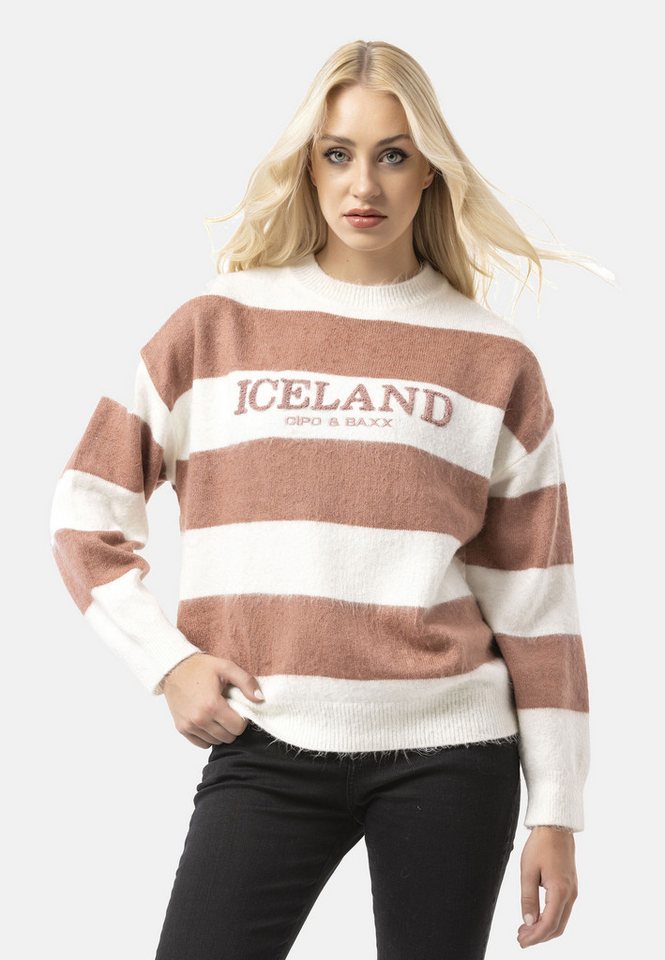 Cipo & Baxx Strickpullover WP263 (1-tlg) Streifenmuster mit Frontprint von Cipo & Baxx