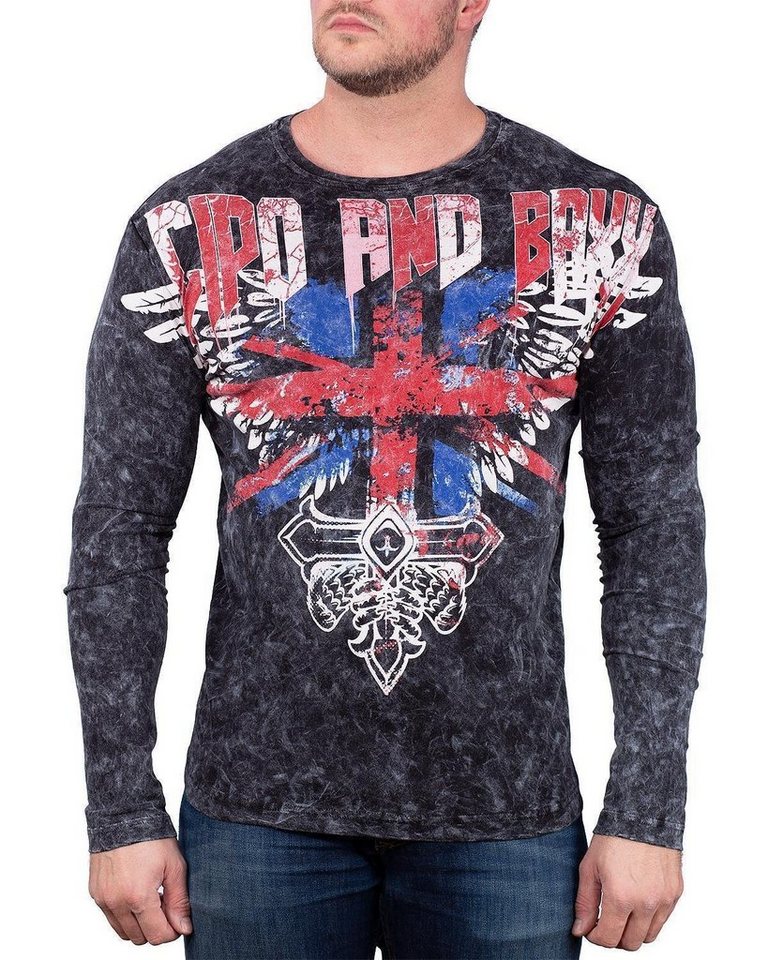 Cipo & Baxx Sweatshirt Herren Longsleeve BA-CL485 (1-tlg) Meliert mit diversen Prints von Cipo & Baxx