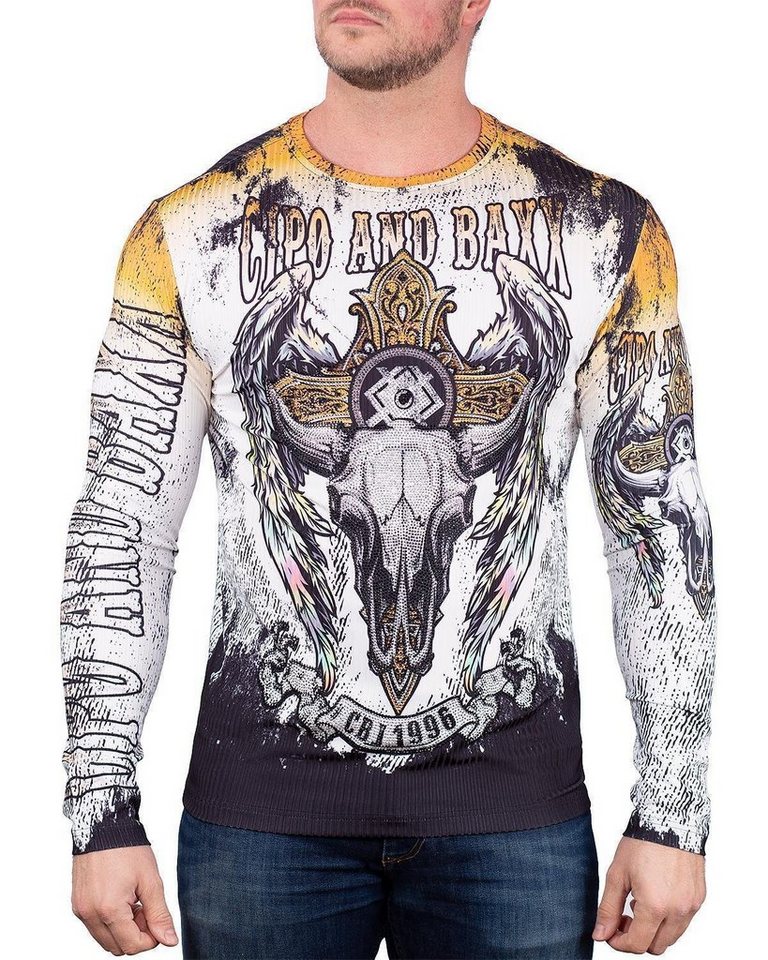 Cipo & Baxx Sweatshirt Herren Longsleeve BA-CL492 (1-tlg) mit Totenkopf aus Nieten von Cipo & Baxx