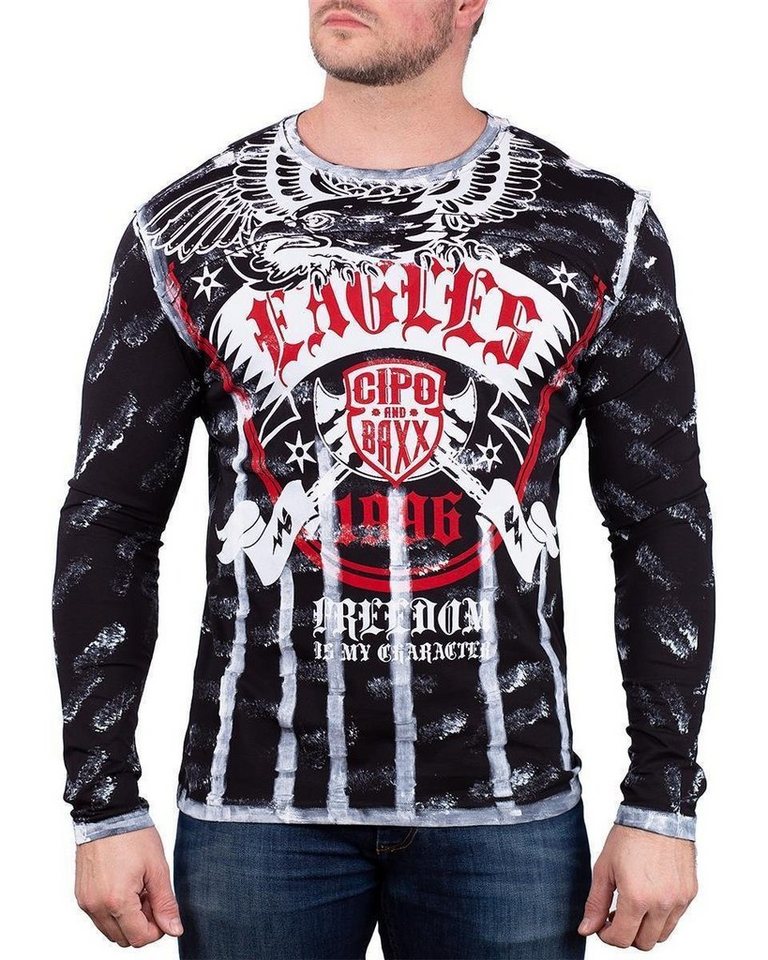 Cipo & Baxx Longsleeve Herren regular fit Hemd BA-CL493 Black L mit diversen Prints verziert von Cipo & Baxx