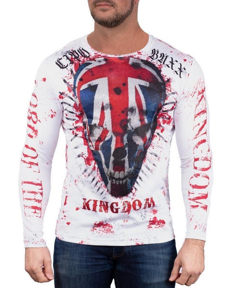 Cipo & Baxx Sweatshirt Herren Longsleeve BA-CL498 (1-tlg) Totenkopf Muster mit Nieten von Cipo & Baxx