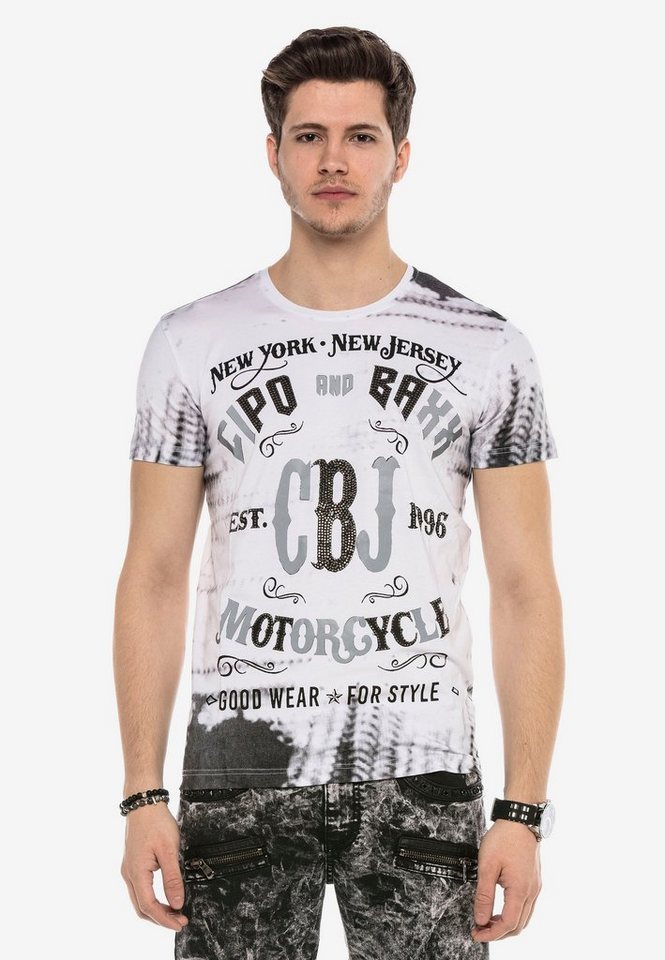 Cipo & Baxx T-Shirt mit grafischem Biker-Print von Cipo & Baxx