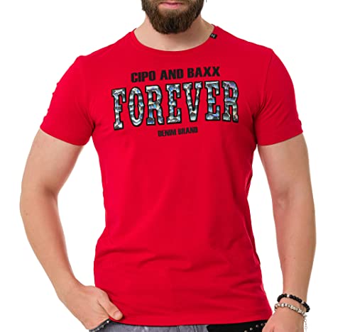 Cipo & Baxx T-Shirt Herren Design Kurzarm Rundhals CT736 Rot S von Cipo & Baxx