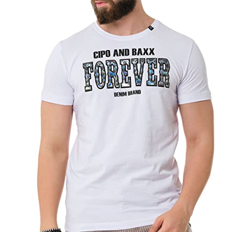 Cipo & Baxx T-Shirt Herren Design Kurzarm Rundhals CT736 Weiß XL von Cipo & Baxx