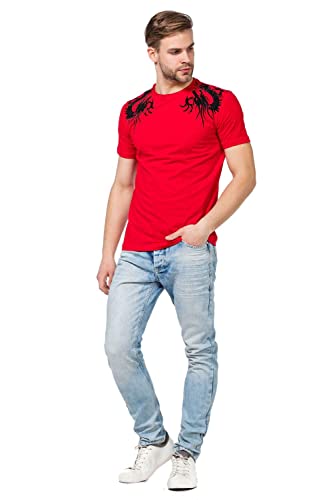 Cipo & Baxx T-Shirt Herren Slim Fit mit Rundhalsschnitt Sommer-Shirt (XL, Rot) von Cipo & Baxx