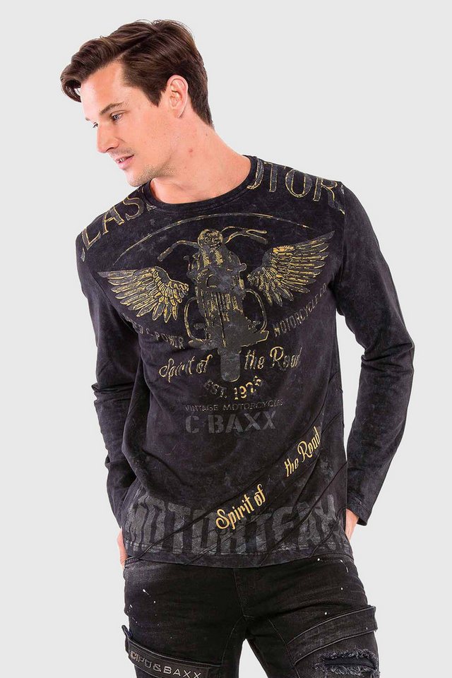 Cipo & Baxx T-Shirt Langarmshirt mit modischem Print von Cipo & Baxx