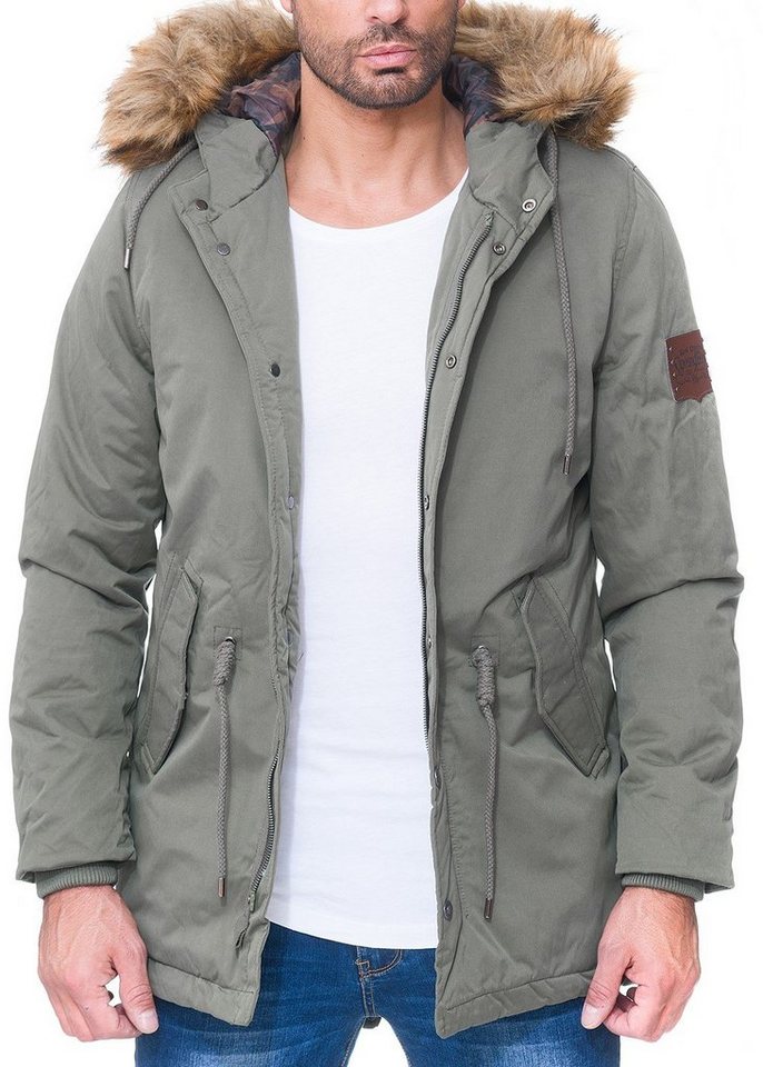 Cipo & Baxx Winterjacke Herren Regular Fit Jacke BA-CM150 Khaki L Winter Jacke mit abnehmbarer Kapuze von Cipo & Baxx