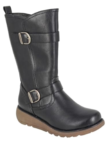 Cipriata ARCISA L741 Damen-Stiefel aus Kunstfell, warmes Futter, Doppelschnalle, Reißverschluss innen, mittellang, Schwarz , 36 EU von Cipriata