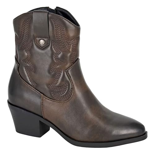 Cipriata L717 BERTILLA Western-Cowgirl-Stiefelette mit Reißverschluss innen, Dunkelbraun, brüniertes Polyurethan, 36 EU von Cipriata