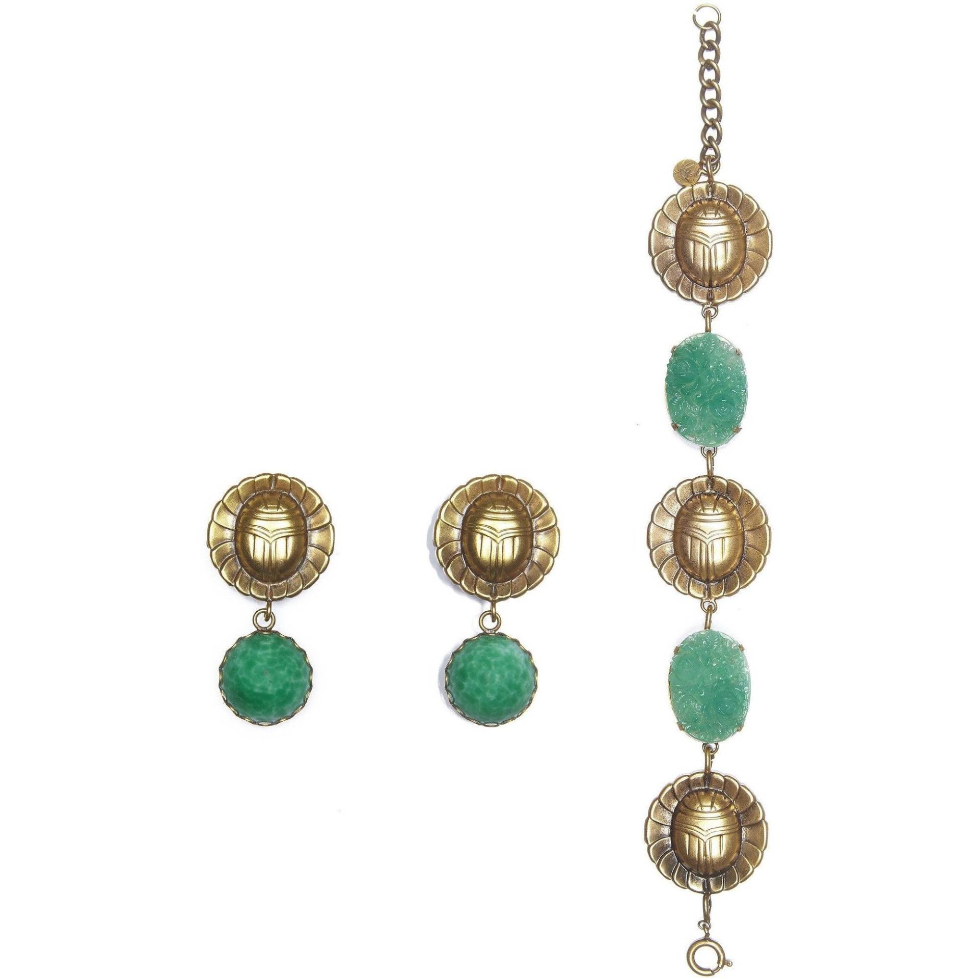 Joseff Of Hollywood 1940S Armband & Ohrringe Set Mit Skarabäus-Käfer-Design von CircaVintageLondon