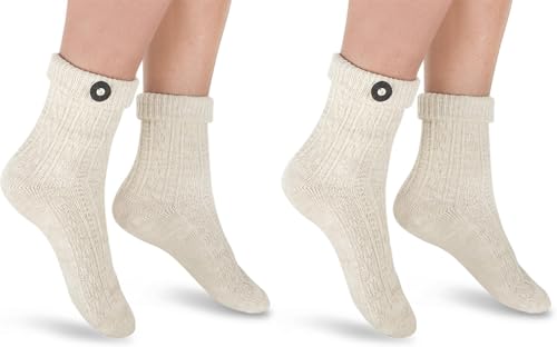 Circle Five 2 Paar Trachten Socken mit Edelweiß-Pin oder Knopf, Socken für Damen und Herren inSilber- oder Naturmelange Gr. 35-50 Farbe Naturmelange mit Knopf Größe 35/38 von Circle Five