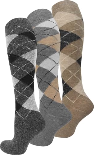 Circle Five 3 Paar Kniestrümpfe aus Alpakawolle Reitsocken mit einem Komfortbund Farbe Karo Alpakakniestrümpfe Größe 43/46 von Circle Five
