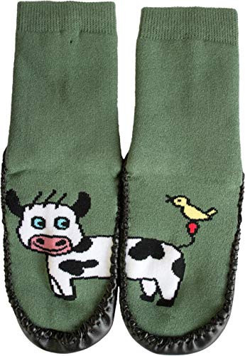 Circle Five Hüttenschuh Söckchen mit lustigen Tiermotiven, echte Rindsledersohle | 5 Motive zur Auswahl Farbe Kuh Größe 34-35 - 1 Paar von Circle Five