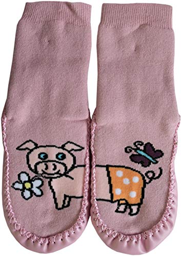 Circle Five Hüttenschuh Söckchen mit lustigen Tiermotiven, echte Rindsledersohle | 5 Motive zur Auswahl Farbe Schwein Größe 32-33 - 1 Paar von Circle Five