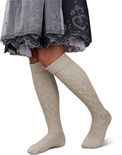 Circle Five Trachtensocken Kniebundstrümpfe fürs Oktoberfest Damen und Herren – Kurz & Lang, zu Dirndl & Lederhose Farbe Naturmelange lang Größe 39/42 von Circle Five