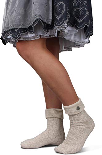 Circle Five Trachtensocken Kniebundstrümpfe fürs Oktoberfest Damen und Herren – Kurz & Lang, zu Dirndl & Lederhose Farbe Naturmelange mit Edelweiß-Anstecker Größe 39/42 von Circle Five