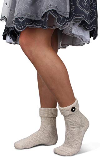 Circle Five Trachtensocken Kniebundstrümpfe fürs Oktoberfest Damen und Herren – Kurz & Lang, zu Dirndl & Lederhose Farbe Naturmelange mit Trachtenknopf Größe 35/38 von Circle Five