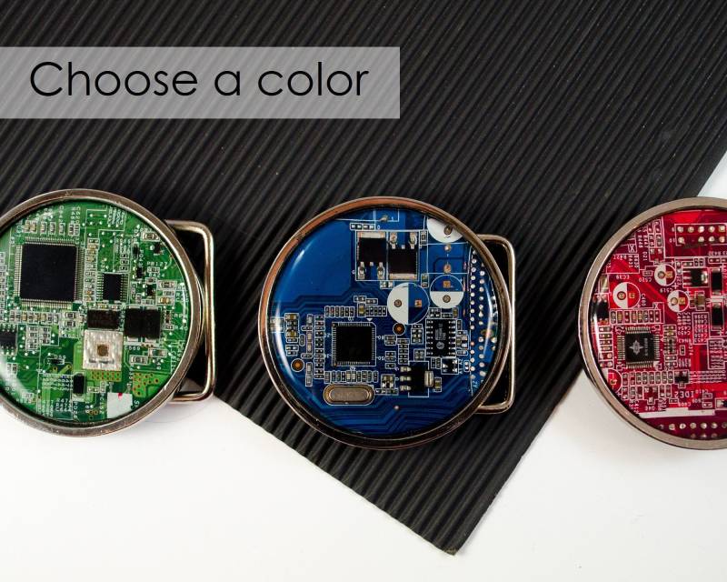 Platine Gürtelschnalle Runde, Farbe Wählen, Computer Engineer Geschenk, Geeky Gürtelschnalle, Industrielle Techie Nerdy Geschenk von CircuitBreakerLabs