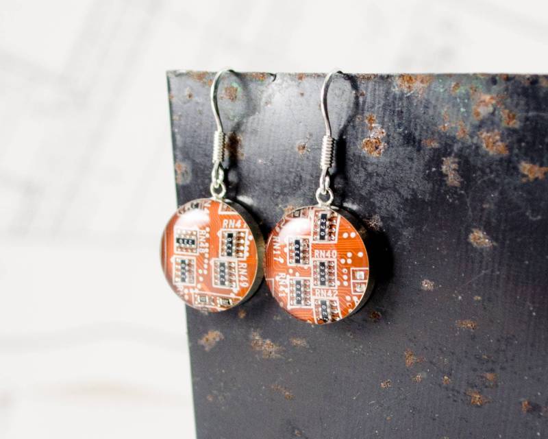 Platinen Ohrringe, Orange Sterling Silber Schmuck, Software Engineer, Frauen in Der Computerarbeit, Geek von CircuitBreakerLabs