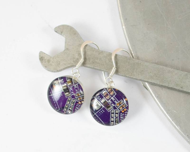 Platinen Ohrringe, Violett Sterling Silber Schmuck, Lila Software Engineer, Frauen in Der It, Geek von CircuitBreakerLabs