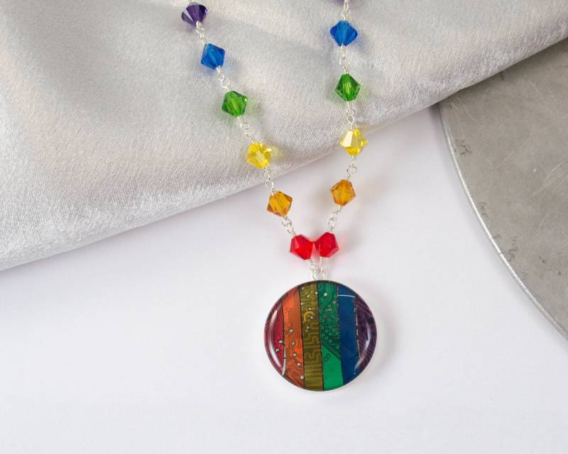 Recycling Platine Regenbogen Halskette Mit Perlen Kette von CircuitBreakerLabs