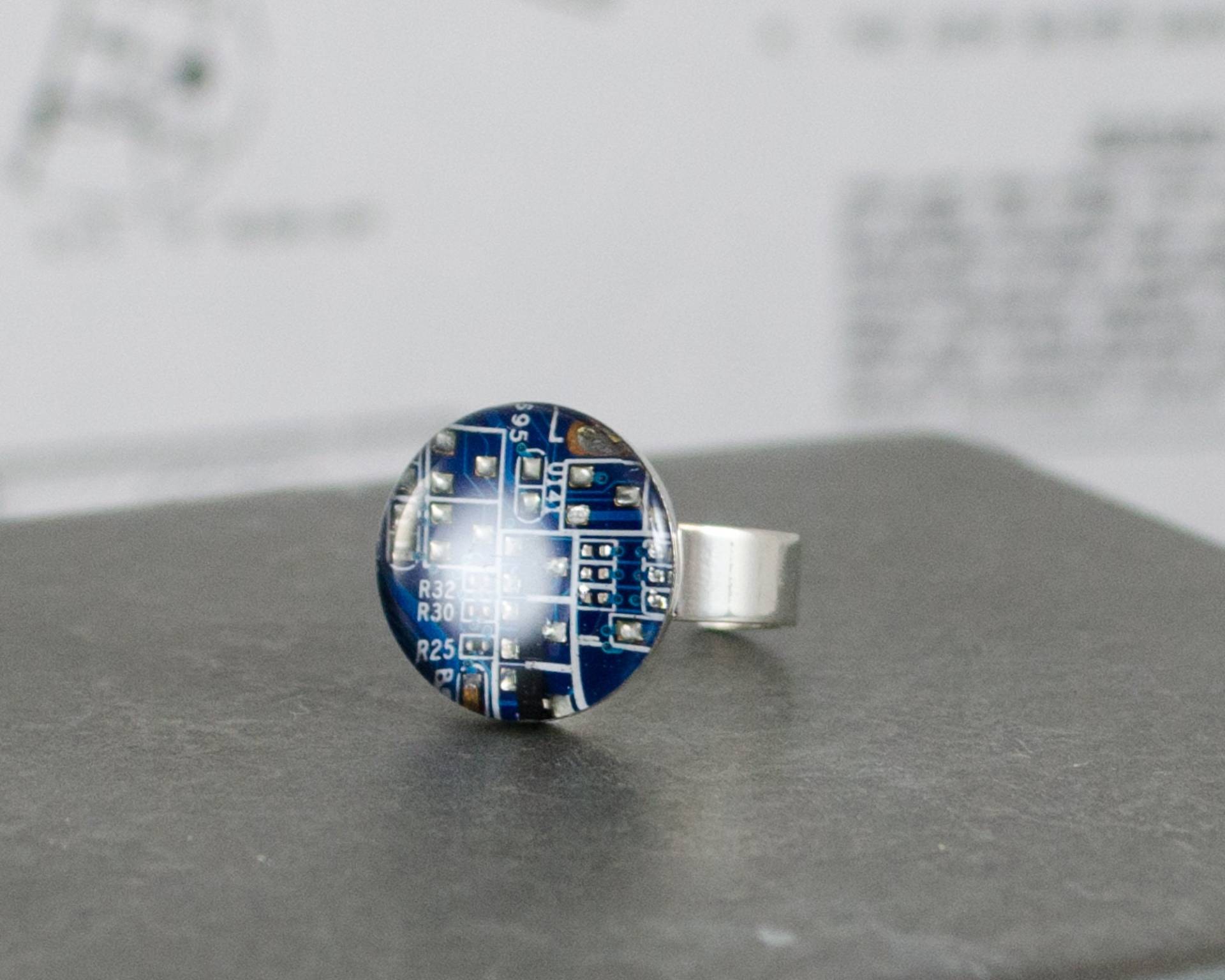 Recycling Platine Verstellbar Ring Blau, Computer Schmuck von CircuitBreakerLabs