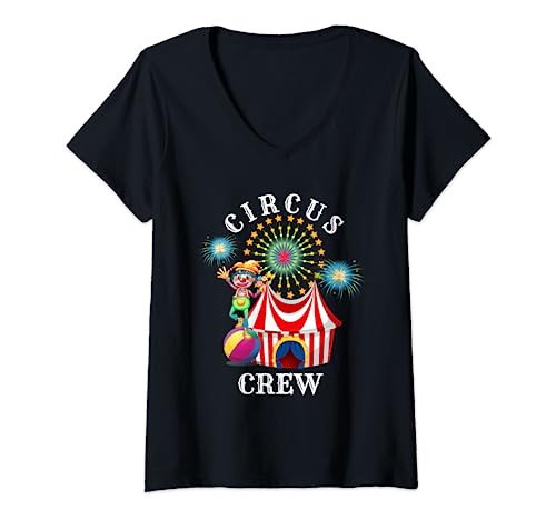 Damen Zirkus Crew Lustiges Zirkus Staff Kostüm Zirkus Mottoparty T-Shirt mit V-Ausschnitt von Circus Carnival Theme Circus Master Costume Outfit