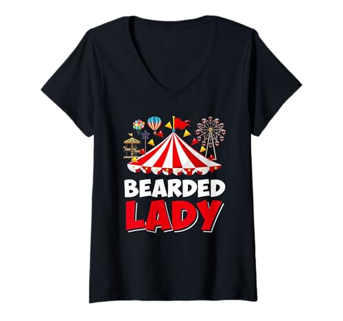Damen Bearded Lady Costume Carnival Circus Themed Birthday Party T-Shirt mit V-Ausschnitt Damen Bearded Lady Costume Carnival Circus Themed Birthday Party T-Shirt mit V-Ausschnitt von Circus Crew Funny Circus Gifts