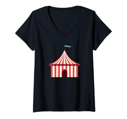 Damen Zirkuszelt Karneval oder Staatsmesse Dekor Eingang Eintritt T-Shirt mit V-Ausschnitt von Circus Party Supplies Carnival Games