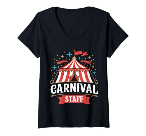 Damen Zirkus Karneval Mitarbeiter Party Matching Karneval T-Shirt mit V-Ausschnitt Damen Zirkus Karneval Mitarbeiter Party Matching Karneval T-Shirt mit V-Ausschnitt von Circus Staff Carnival Acrobat