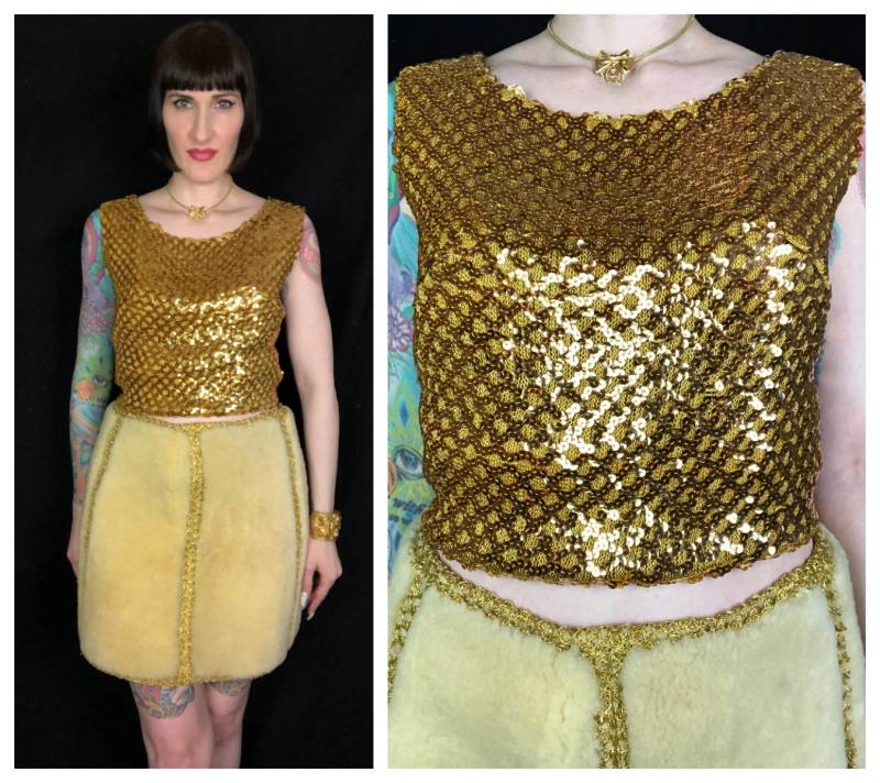 1960Er Jahre Glitzernde Gold Pailletten Cocktail Party Tank Bluse - Größe Medium Large von CircusCatVintage