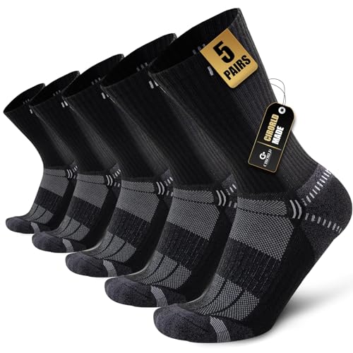 Circorld Socken Herren Atmungsaktiv Trekking Sneaker Socken Cushion Wandersocken Herren Damen Sportsocken Outdoor Laufsocken für Walking Wandern Lauf Radfahren Outdoor Sport 5 Paare 37-42 (Schwarz) von Cirorld