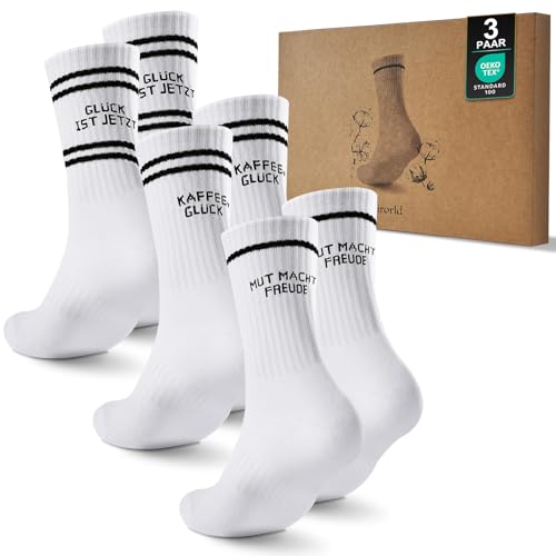 Cirorld 3 Paar Socken Damen & Herren, Statement Tennissocken mit Spruch, Atmungsaktive Gepolsterte Baumwolle Sportsocken mit Motiv Weiß Schwarz von Cirorld