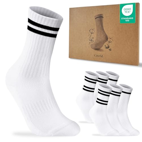 Cirorld Socken Damen & Herren, Statement Tennissocken mit Spruch, Atmungsaktive Gepolsterte Baumwolle Sportsocken mit Motiv Weiß Schwarz 3 Paar von Cirorld
