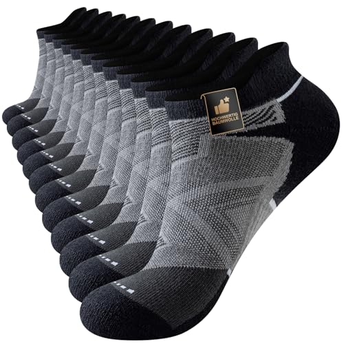 Cirorld 6 Paar Sneaker Socken Herren Damen Atmungsaktive Baumwolle Sportsocken Anti-Blister Gepolsterte Laufsocken Sommer Halbsocken Knöchelsocken Schwarz Weiß 43-46 (Schwarz) von Cirorld