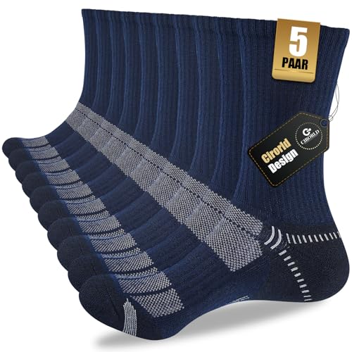 Cirorld Socken Herren 43-46 37-42, Atmungsaktive Wandersocken, Gepolstert Sportsocken Tennissocken, Laufsocken Trekkingsocken Arbeitssocken 5 Paar Marineblau 47-50 von Cirorld