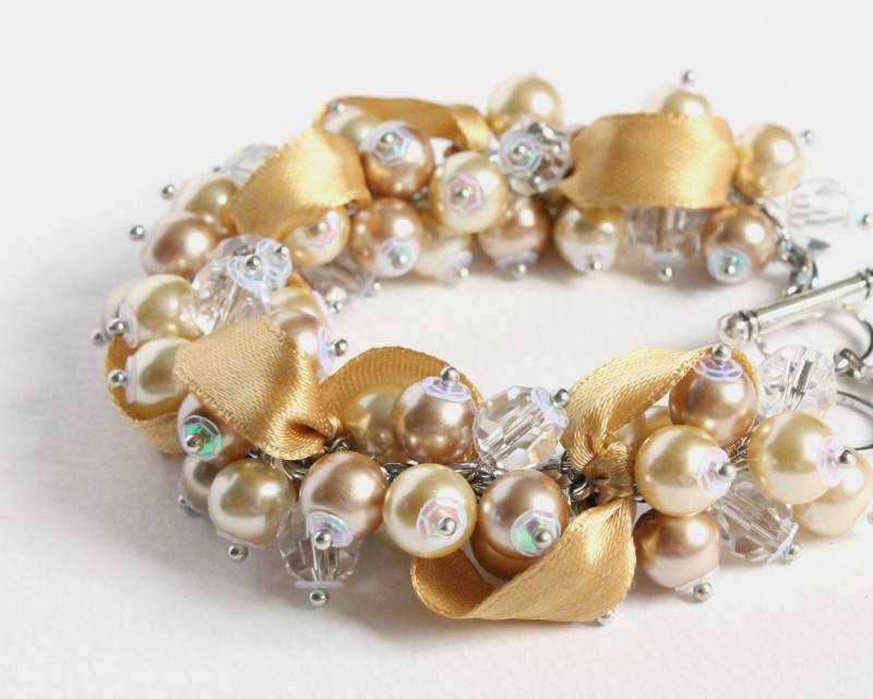 Champagne Gold Brautjungfer Cluster Armband Und Ohrringe Set Champagne Gold Brautjungfer Cluster Armband Und Ohrringe Set von CissyPixie
