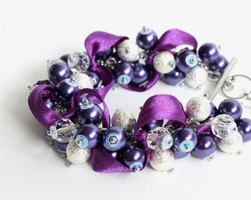 Dark Purple Silber Cluster Armband Und Ohrringe Set Dark Purple Silber Cluster Armband Und Ohrringe Set von CissyPixie