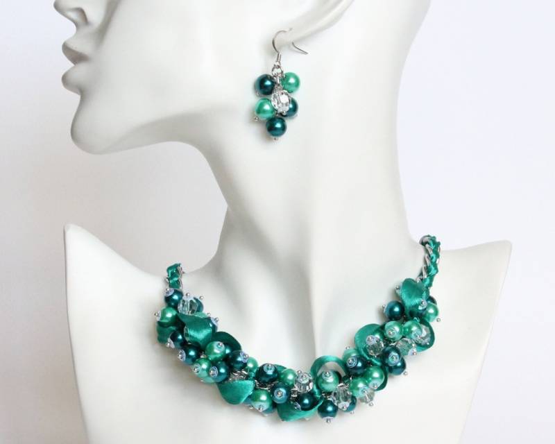 Teal Türkis Cluster Halskette Und Ohrringe Set von CissyPixie