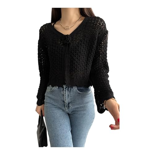 Cistern İstanbul Damen Strickjacke Strick Oberteil V-Ausschnitt Knofpleiste Cardigan (DE/NL/SE/PL, Alphanumerisch, Einheitsgröße, Regular, Regular, Schwarz) von Cistern İstanbul