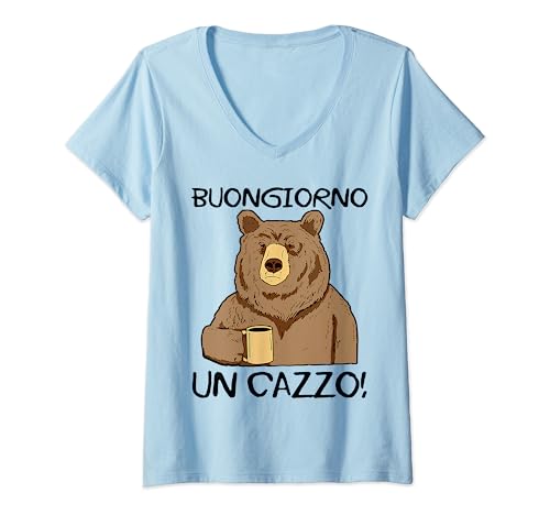Damen Buongiorno Un Cazzo. Magliette Divertenti. Scritte Ironiche T-Shirt mit V-Ausschnitt von Citazioni divertenti camicie
